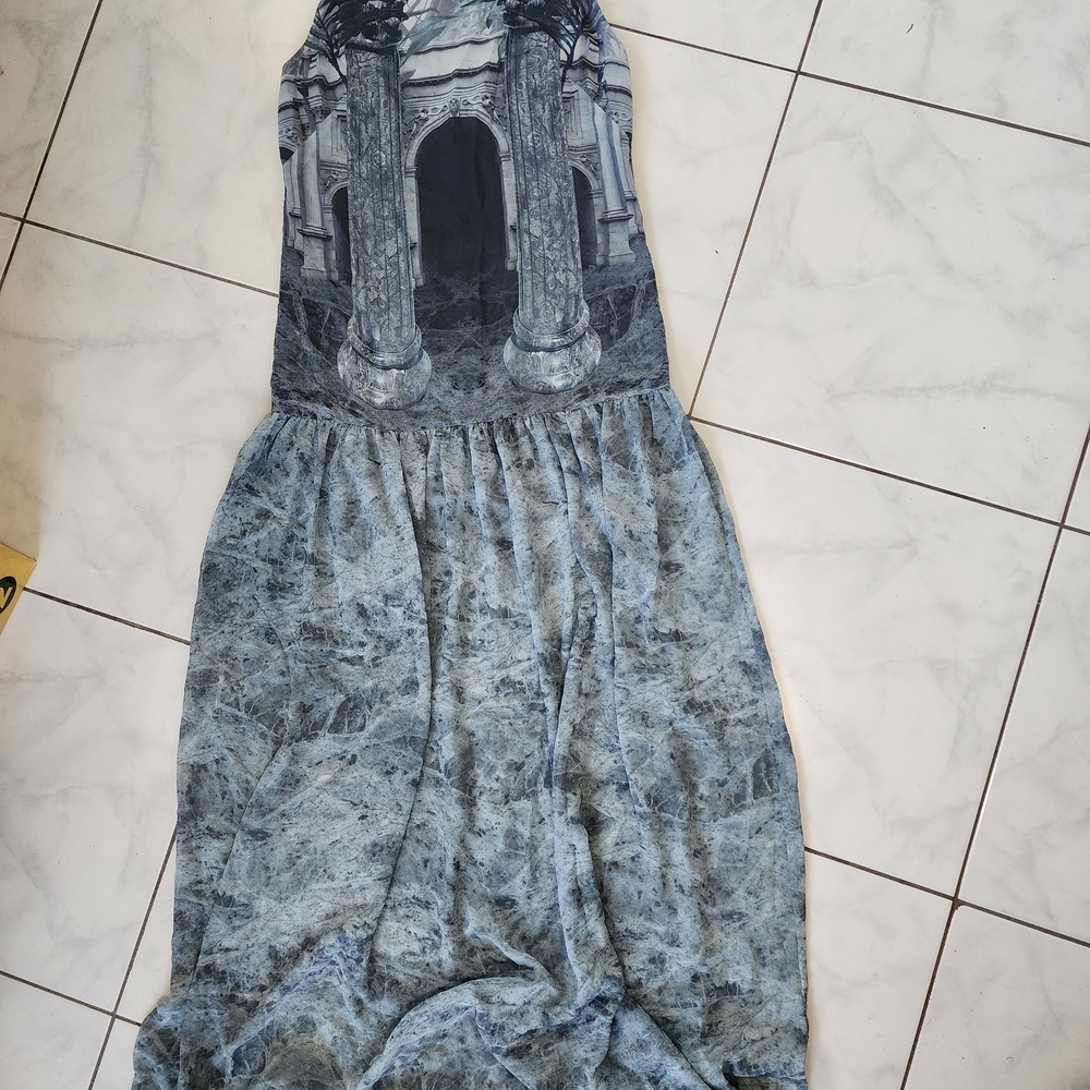 H&M Sage Marble Print Maxi Dress Mid-Length Size 10